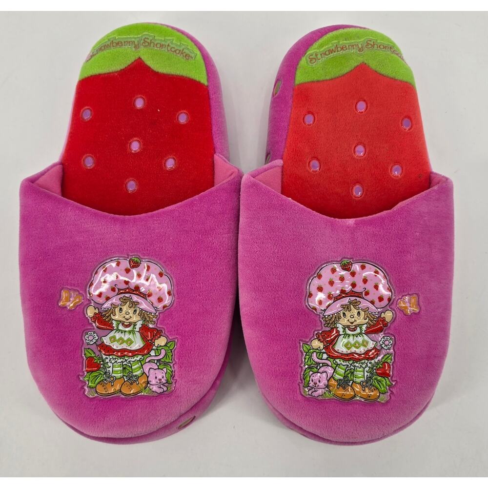 Vintage Y2K Strawberry Shortcake Plush Slippers Women’s 9/10 Pink Cottagecore